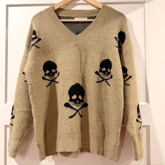 Y2K Goth Grunge Skull V-Neck Sweater - Size S - Picture 3 of 9